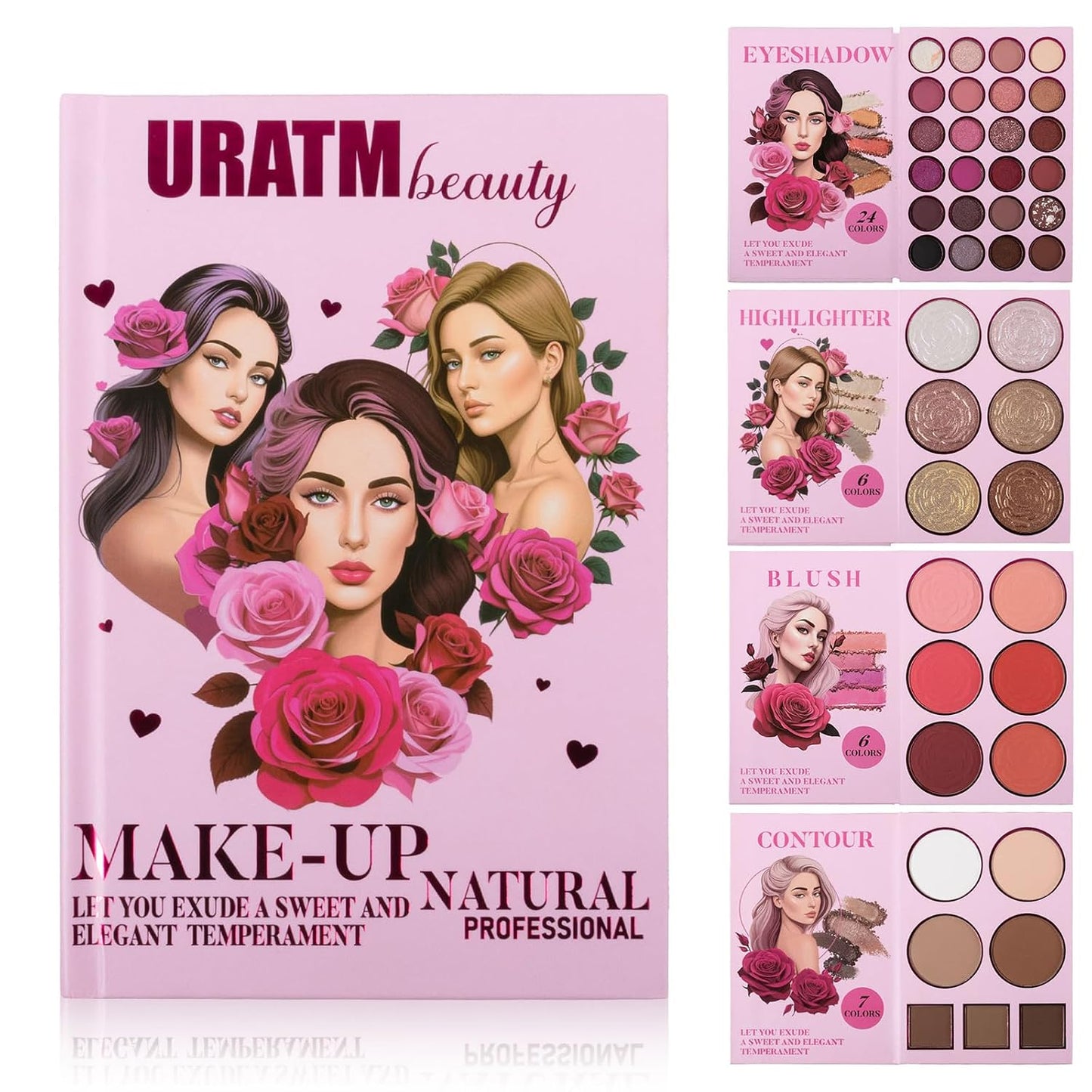 Makeup Book Palette - 24 Color Eyeshadow Set with Blush & Highlighter | Travel-Friendly Makeup Gift for Women & Teens