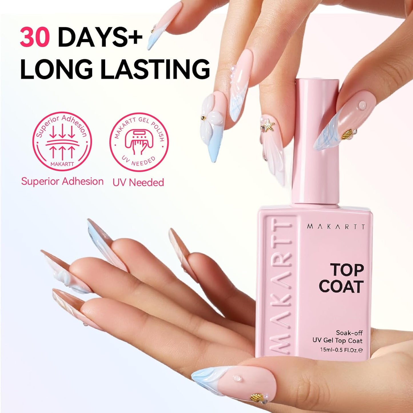 Gel Top Coat - 2 PCS 15ml No Wipe Diamond-Shine Gel Nail Polish | Long-Lasting Clear Formula for Home DIY