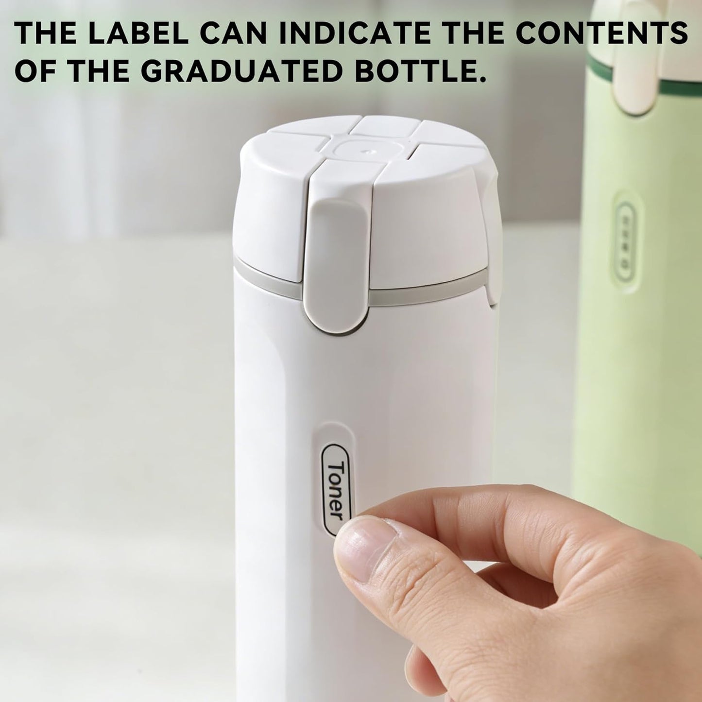 Travel Dispenser Bottle Set - 4 in 1 Leak-Proof 30ML Toiletry Containers | Portable Pump with Scale & Labels for Shampoo & Shower Use