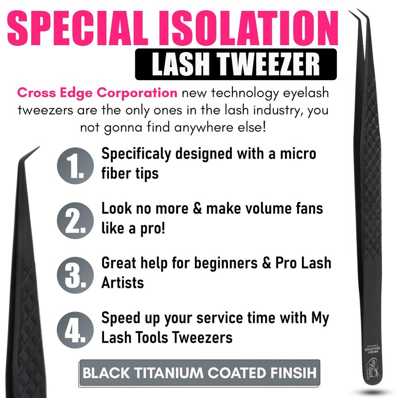 Isolation Tweezer for Eyelash Extensions – 14cm Curved Degree, Japanese Stainless Steel, Best for Individual Isolation & Classic Lashes, Eyelash Twisers (Black)