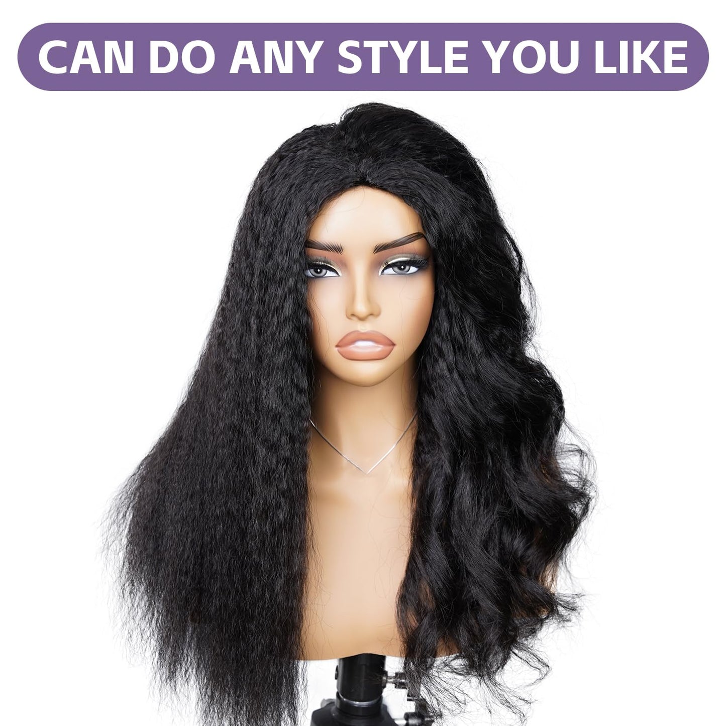 Kinky Straight Half Wig - 180% Density Human Hair | Adjustable Drawstring, Beginner-Friendly, 18 Inch