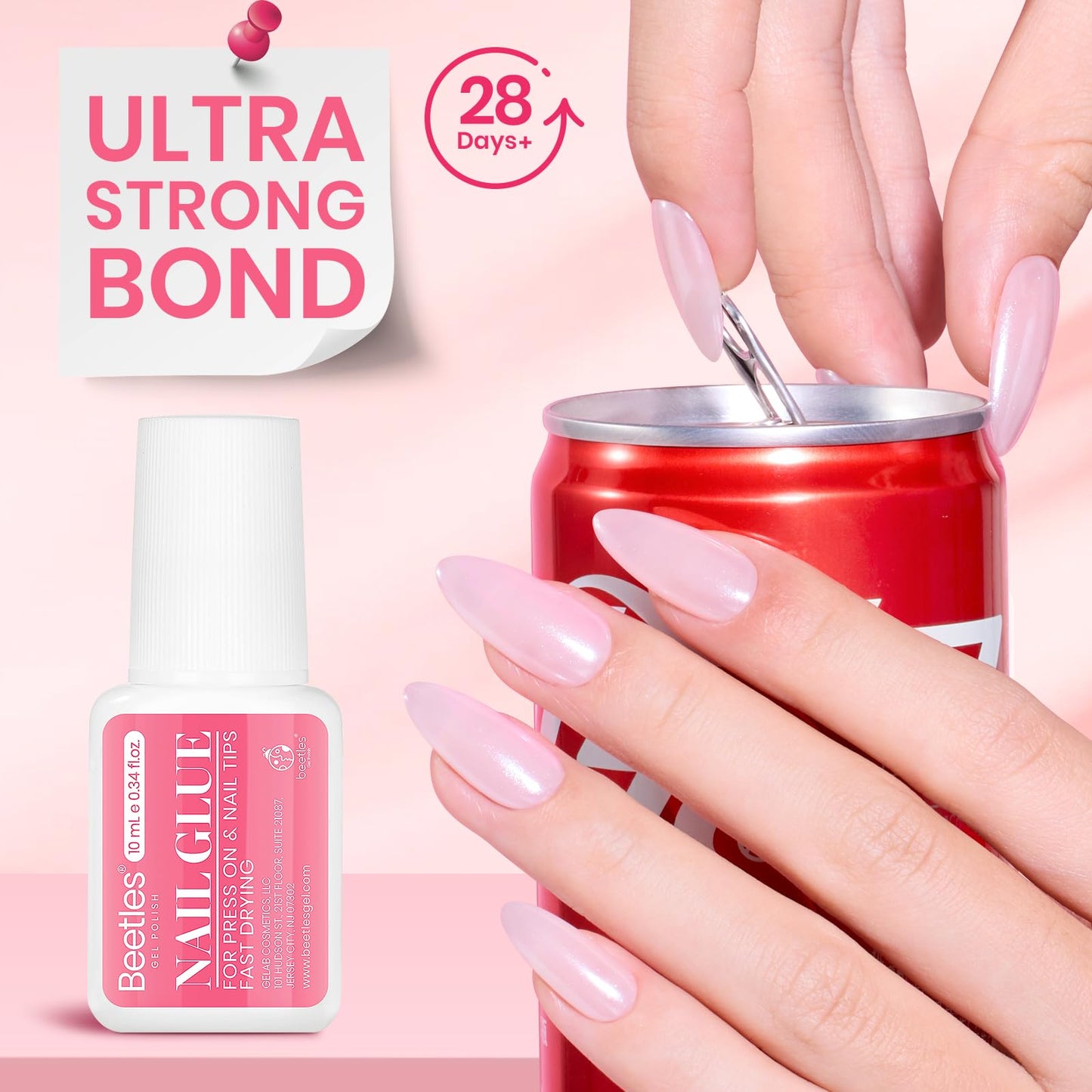 Beetles 10ML Super Strong Nail Glue for Press Ons, Nail Tips, Acrylic Nails, No UV Light Needed, Nail Bond Brush in Nail Glue for Press On Nails Fake Nails Long Lasting for Beginners DIY Home