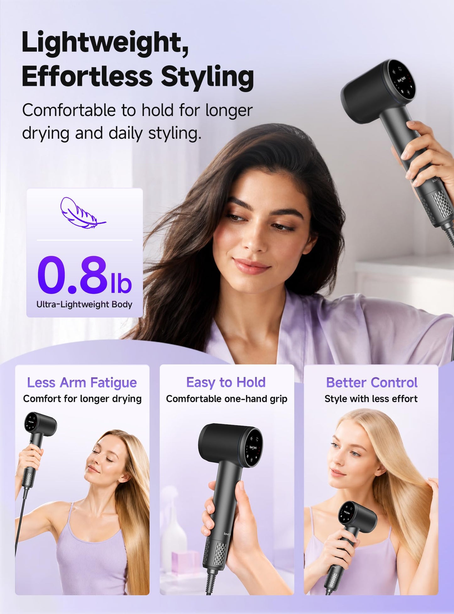 Hair Dryer, Professional Ionic Hair Dryer for Fast Drying, Low Noise and Quiet, Lightweight, 600 Million Negative Ions, High-Speed Hair Blow Dryer Without Hair Damage for Women, Men, Travel, Salon