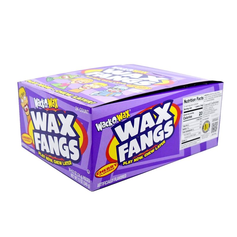 Wack-O-Wax Fangs – Fun Candy Halloween Toy – Individually Wrapped Peanut and Gluten Free Candy – Cherry, 24 Count Box
