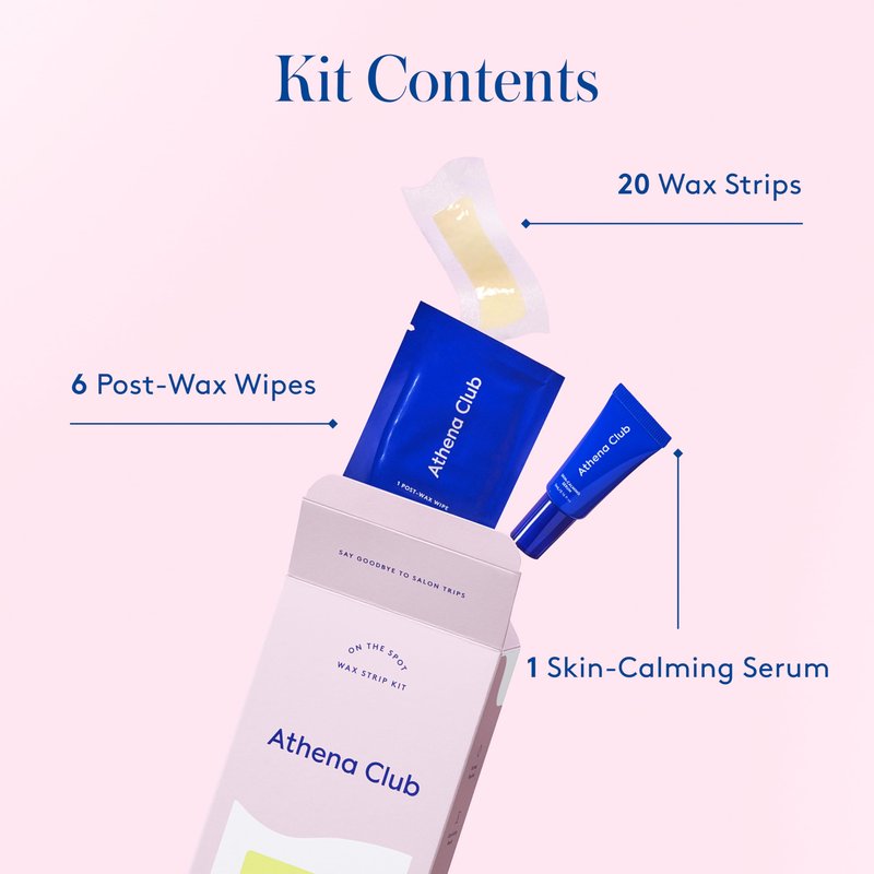 Athena Club Facial Wax Strips for Women, Gentle Hair Removal for Sensitive Skin, No Heat Required, Vegan Wax Strips with Post-Wax Wipes and Soothing Serum, 20 Strips