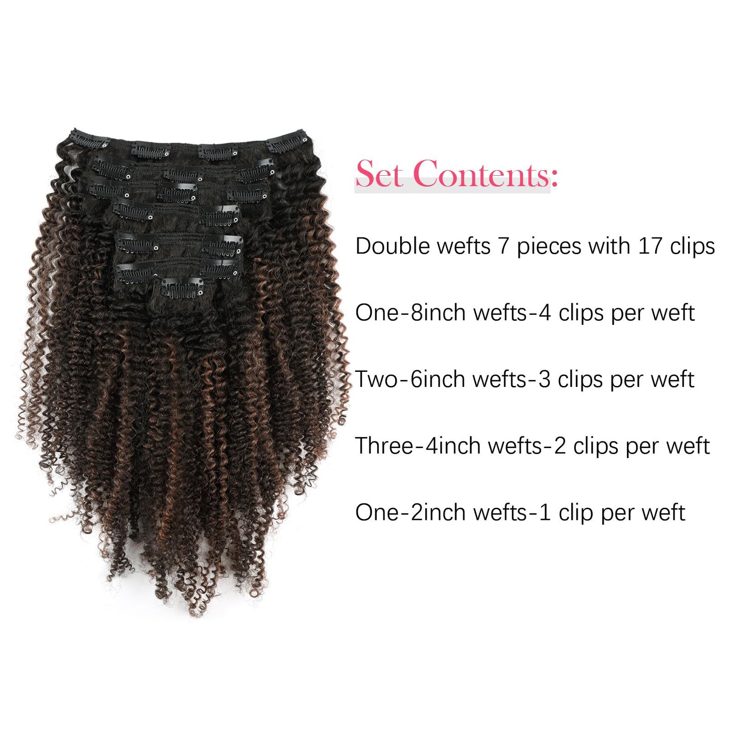 Sassina 4B 4C Afro Curly Clip in Human Hair Extensions Double Weft Clip ins for African American Natural Black to Chocolate Brown Clip in Hair Extensions 120 Grams 18 Inch 7 Pcs