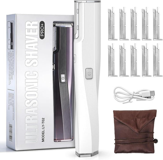 Dermaplane Razor for Women - Painless Sonic Exfoliation Tool with 10 Micro Mesh Blades | Off-White