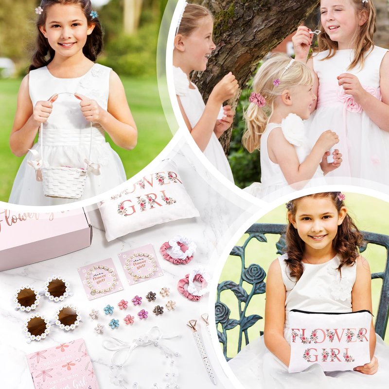 30Pcs Flower Girl Proposal Gift Set, Will You Be My Flower Girl Gift Including Bags Sunglasses Makeup Bag Headband Bracelet Diamond Pen Hair Accessories Card for Wedding Engagement Bridal Shower Party