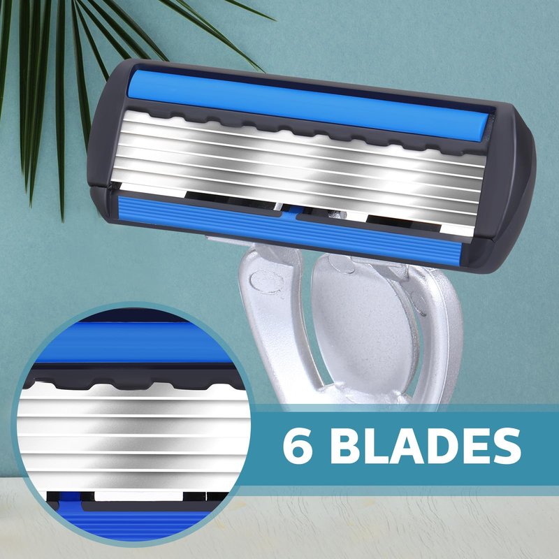 Leriton 28 Pcs Disposable Men's Razors Set Refillable 6-Blade Sensitive Skin Razor Kit for a Comfortable Shave, 1 Handle and 27 Cartridges