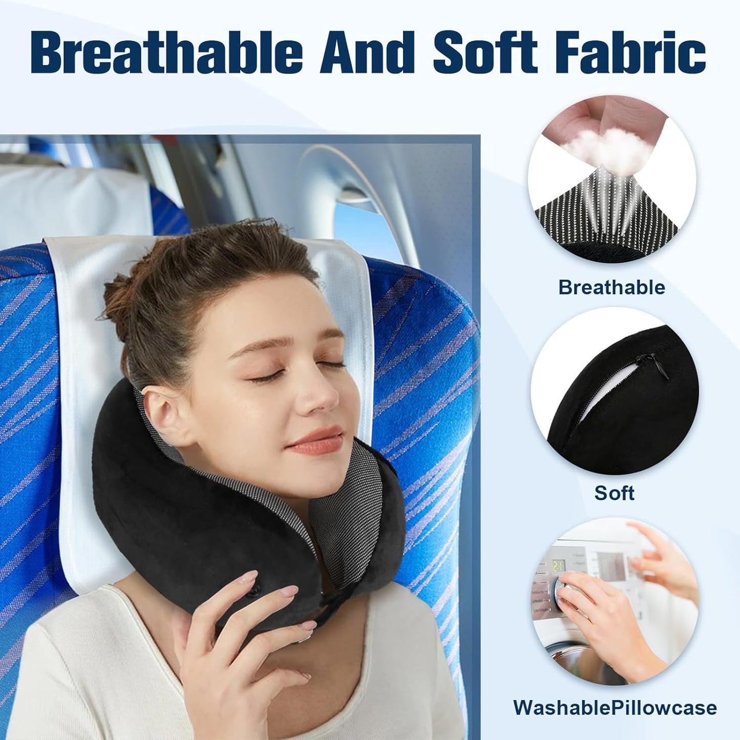 Travel Neck Pillow - 100% Pure Memory Foam with Eye Mask & Earplugs | Adjustable & Portable for Airplanes