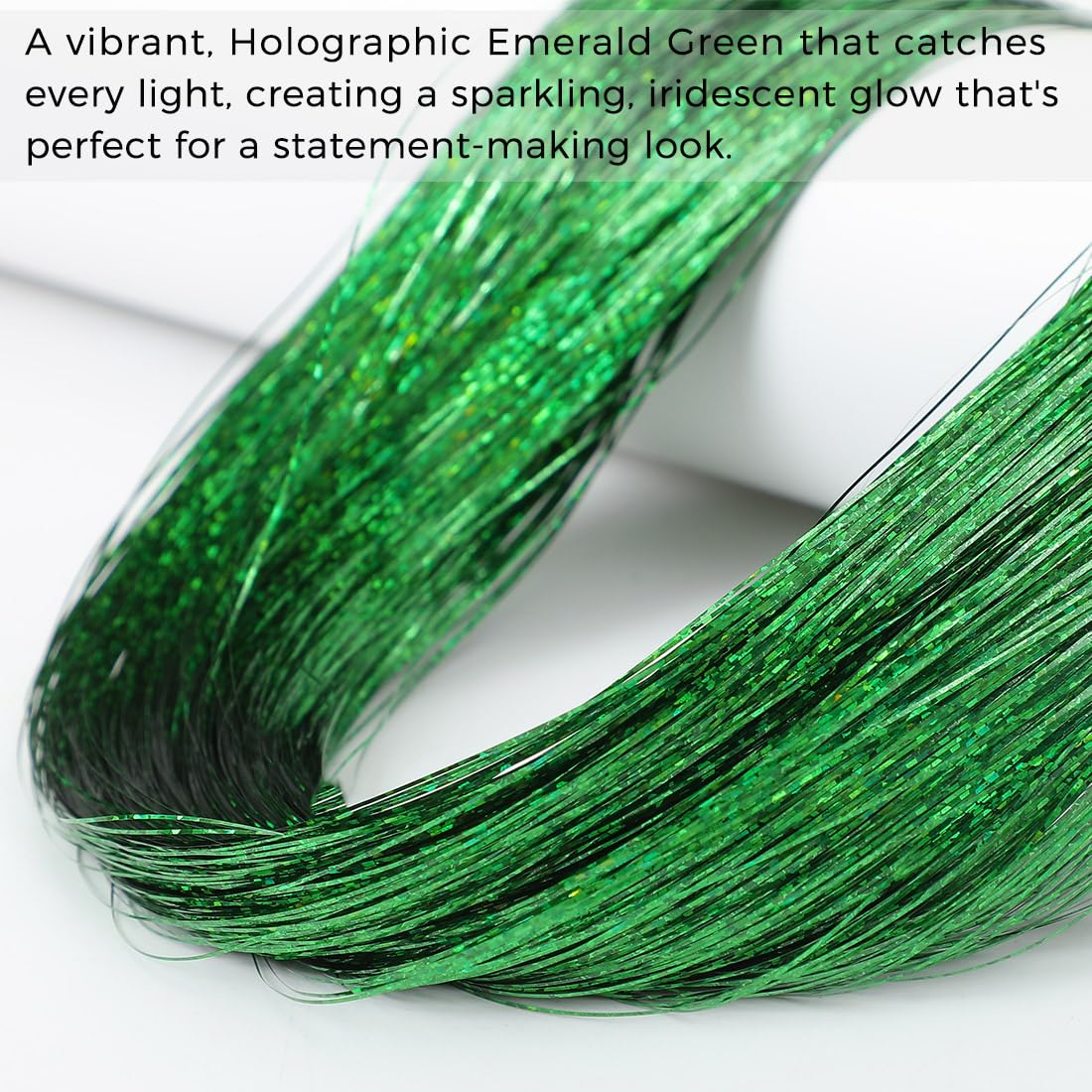 Hair Tinsel Kit - 3200+ Strands Green Holographic Fairy Hair | 48" Heat Resistant Glitter Extensions for DIY Fun