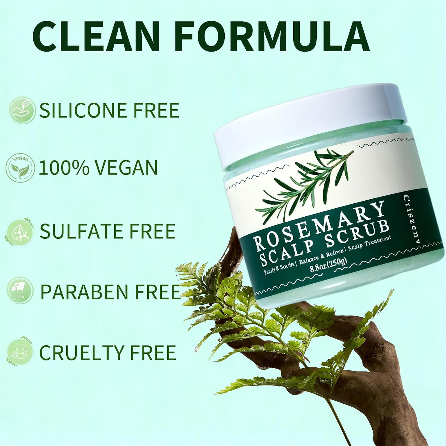 Scalp Scrub Exfoliator - Rosemary & Mint Hair Treatment for Itchy Scalp | 8.8oz Clarifying Shampoo with Massager
