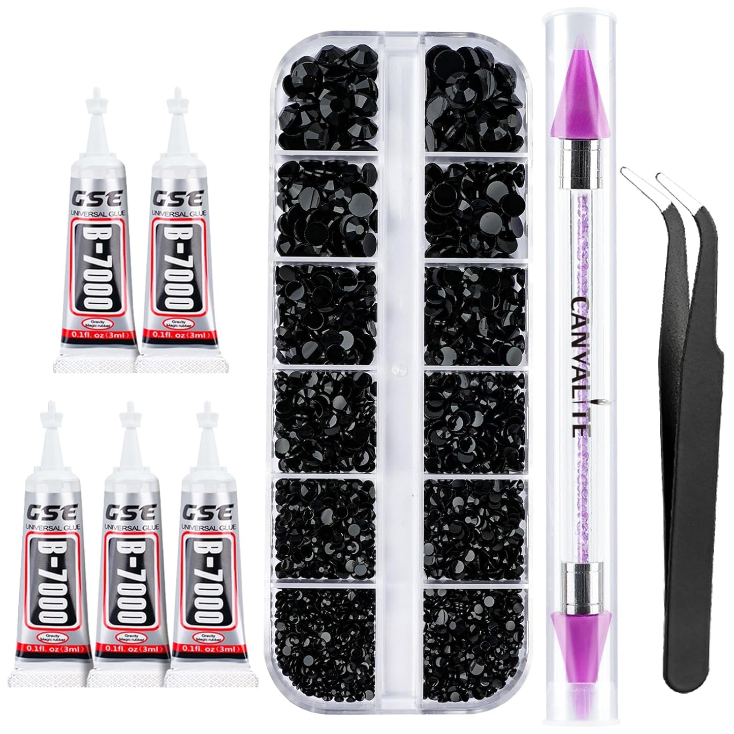 Canvalite 35000Pcs Multicolor Flatback Rhinestones - 3mm Bedazzling Kit with Glue & Tools for Crafting