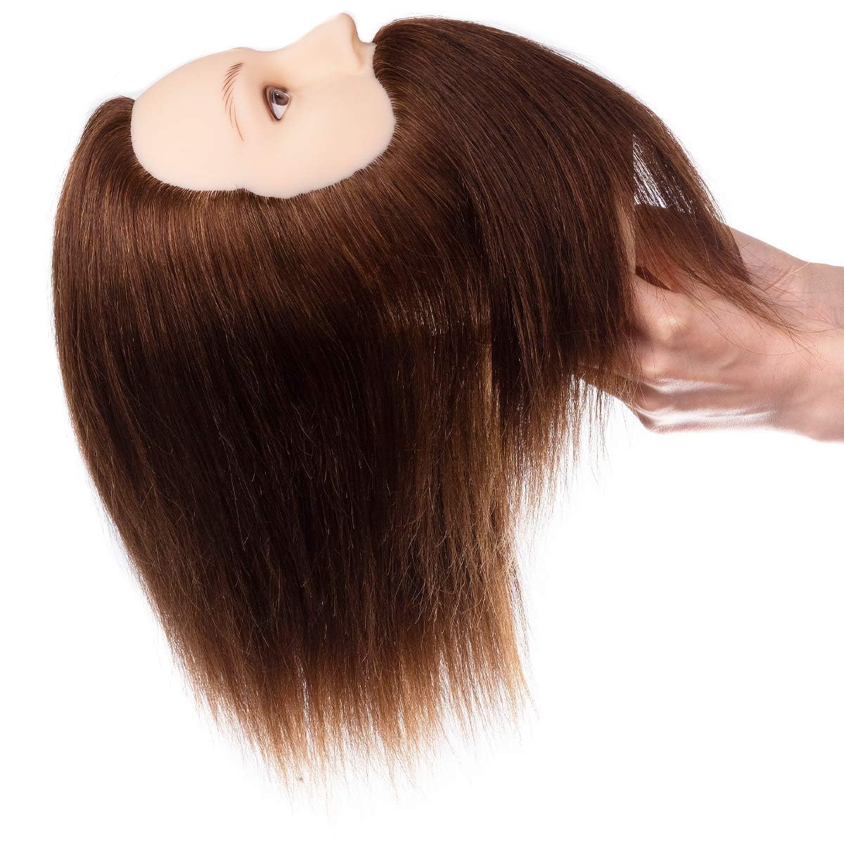 Male Mannequin Head - 14” Barber Training Head with 100% Human Hair | Dark Brown Hairdresser Manikin for Styling Practice