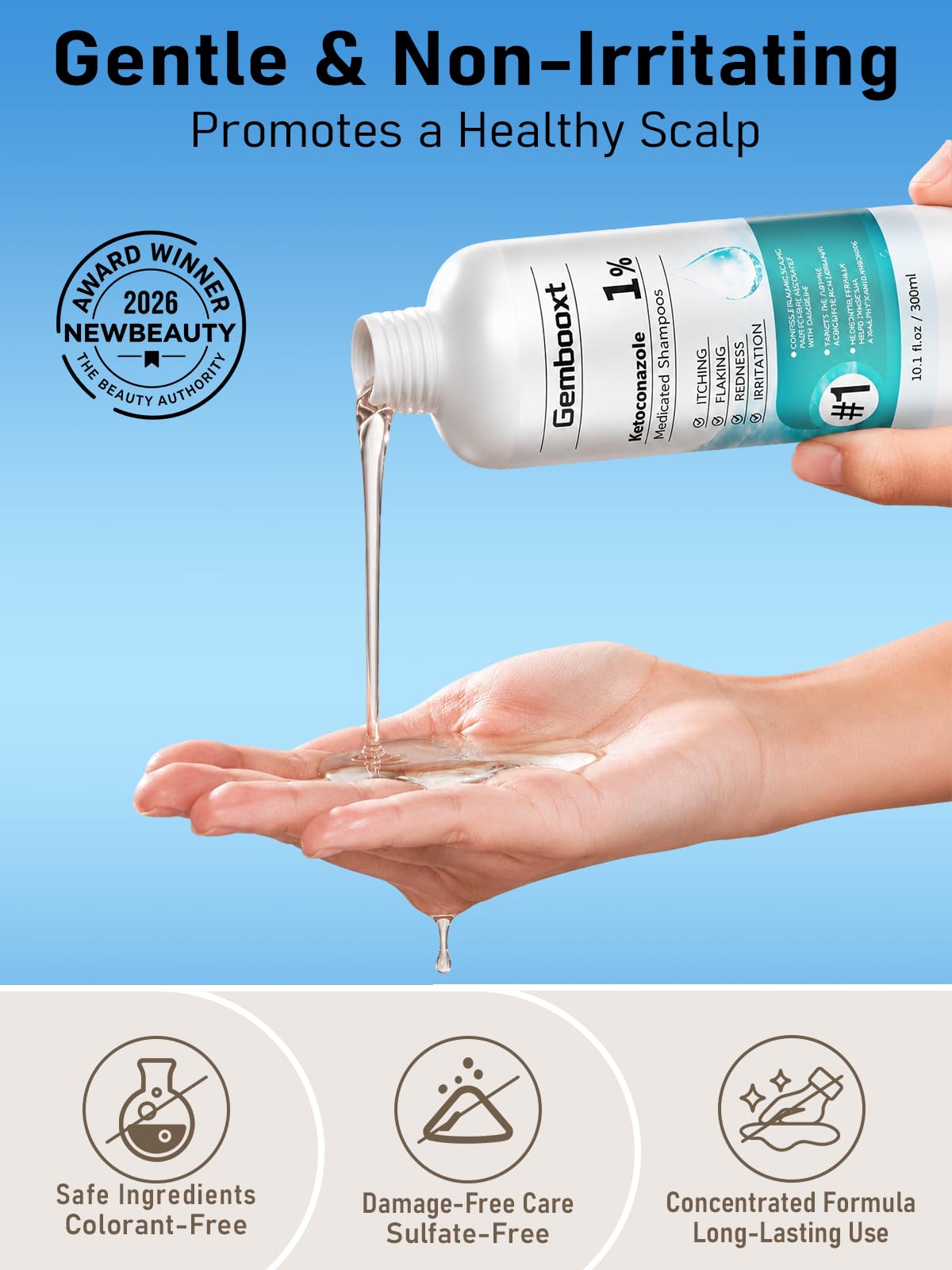 Gembooxt Anti Dandruff Shampoo【10x Dandruff Control】 Ketoconazole Shampoo 1% 【Maximum OTC Strength & Clinically Effective】 for Seborrheic Dermatitis, Itchy Scalp, Antifungal Treatment for Men & Women