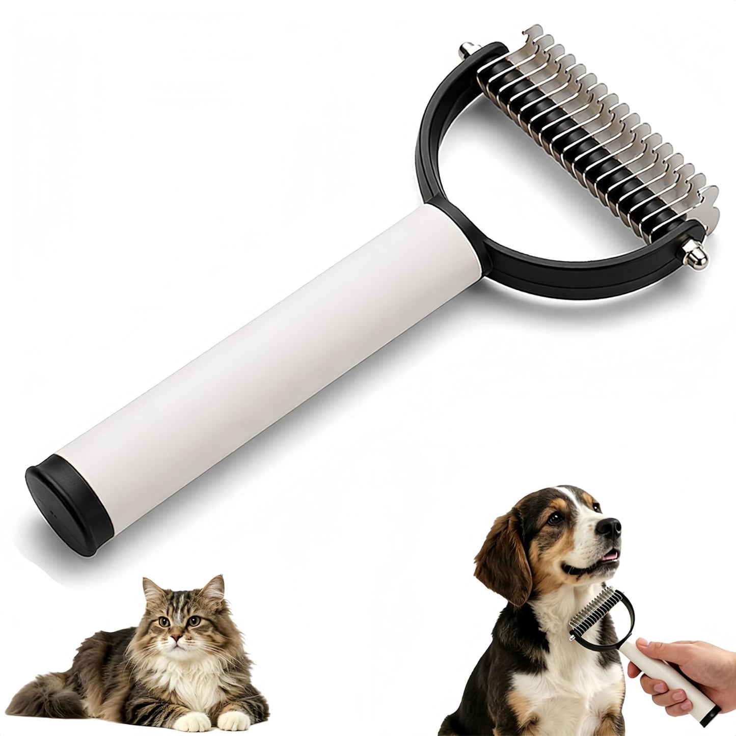 Double-Sided Dematting Comb for Cats & Dogs - Gentle Detangler for Tangles, Knots & Loose Fur | Ergonomic Grooming Brush