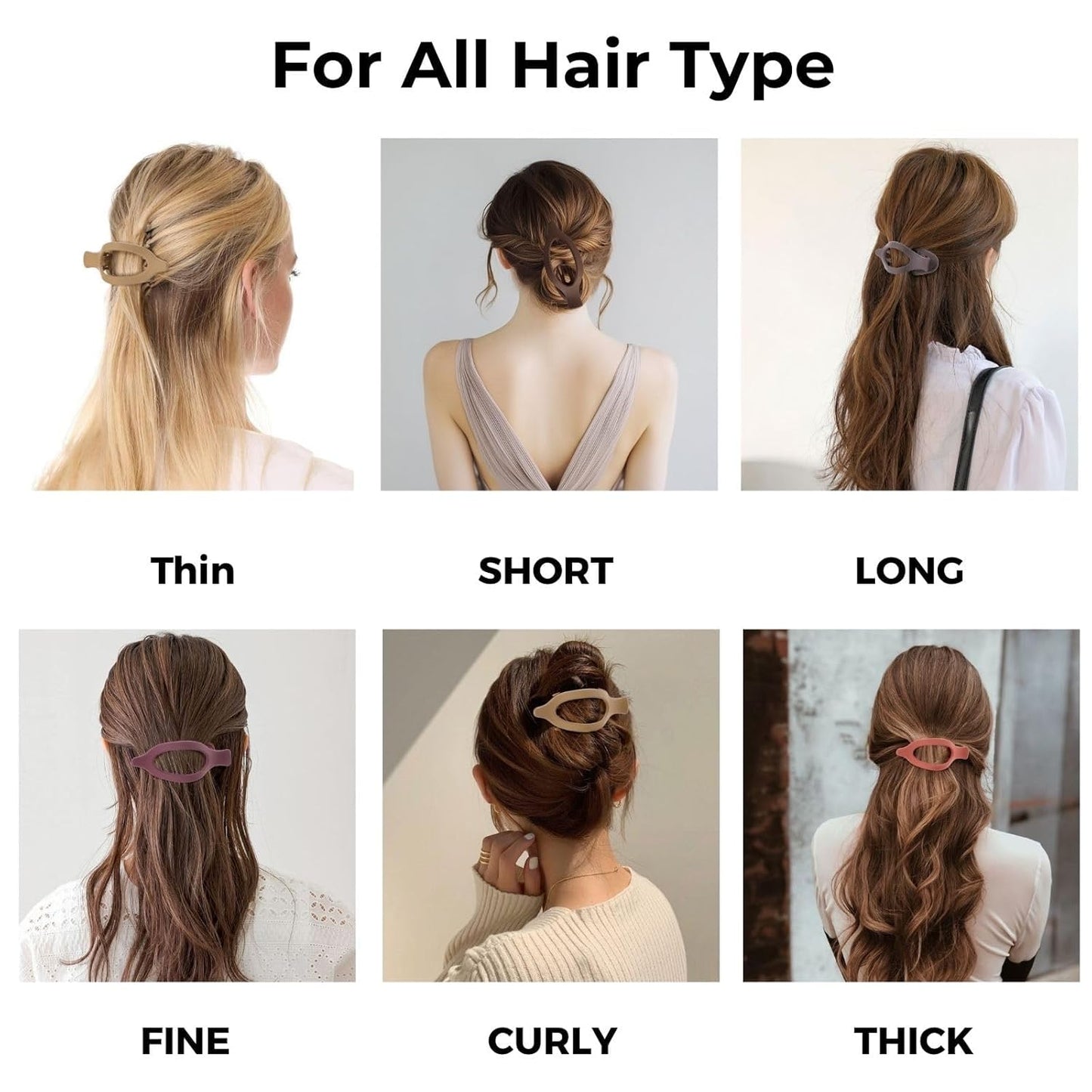 Flat Hair Clips for Women - Matte No Crease Large Claw Clips | Strong Hold Barrettes for Thick & Thin Hair - 8 Pack