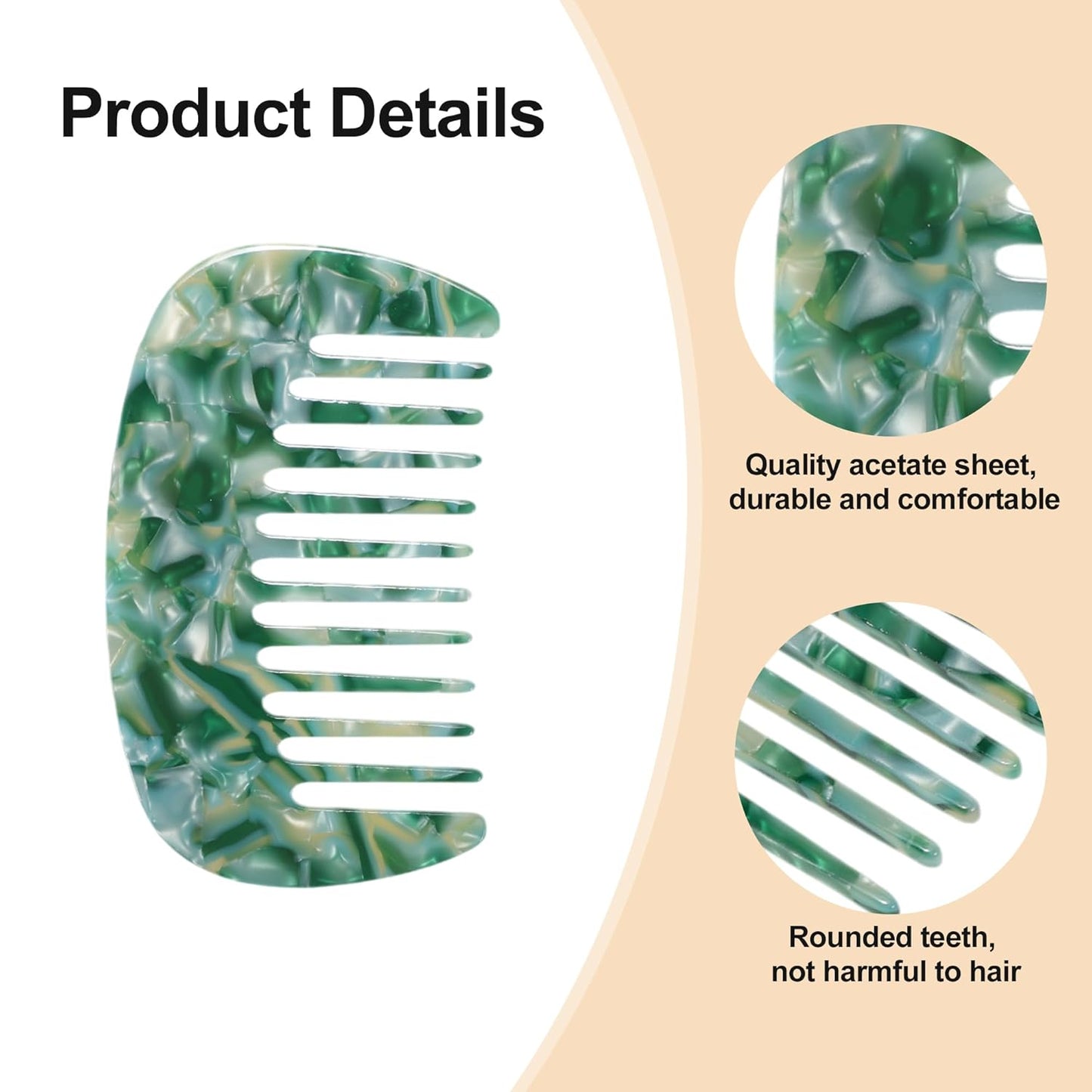 Wide Tooth Comb for Thick Curly Hair - Anti-Static Travel Comb | Emerald Green