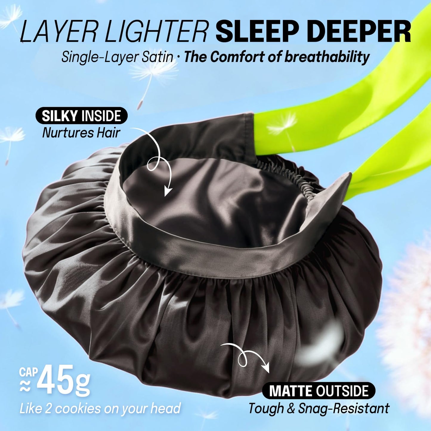 Fittia Silk Satin Large Bonnet Sleeping: Adjustable XL for Long Curly Braid Sleeping, Tie with Single-Layer Breathable
