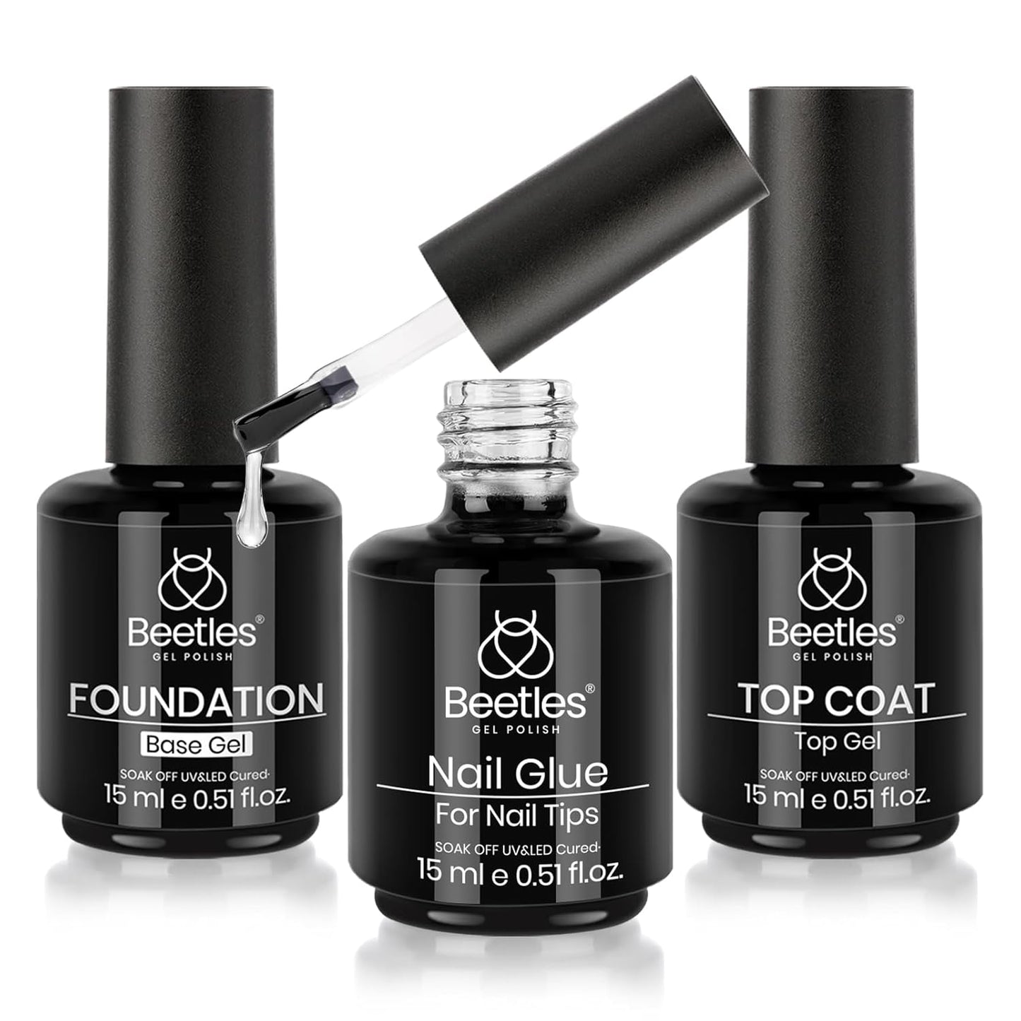 Beetles Gel Polish Set - 3 Pcs No Wipe Top & Base Coat | Long-Lasting Milky Pink 15ml Jelly Gel for Women