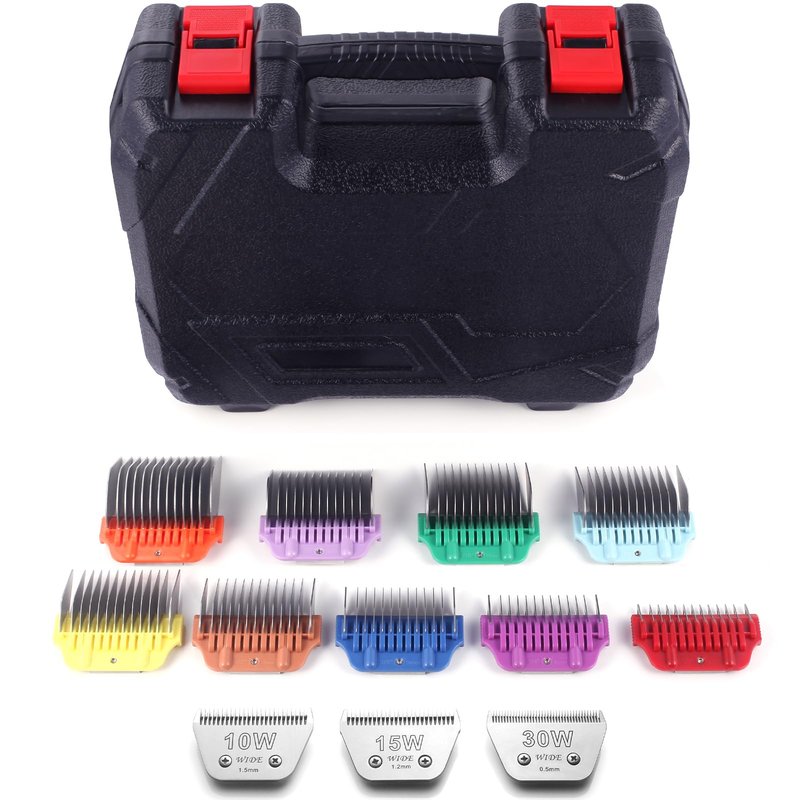 10W/15W/30W Dog Animal Stainless Steel Wide Clipper Attachment Guard Comb Set for A5 Series | Snap-On/Off Design Combs,Only Fir for 10W/15W/30W Wide Blade (12-Piece)