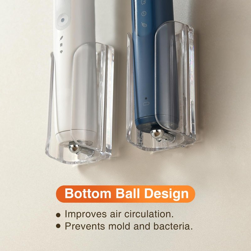 HAVICATO Electric Toothbrush Holder for Bathroom, Wall-Mounted Toothbrush Stand with Self-Adhesive, Compact Bathroom Caddy for Electric Toothbrushes (Clear-2pcs)