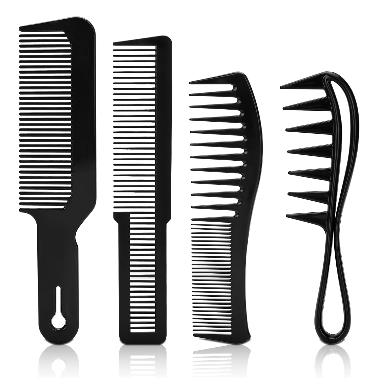 4PCS Combs for Women & Men - Durable Wide Tooth, Rat Tail & Fine Tooth Combs Set for Detangling, Teasing & Parting - All Hair Types