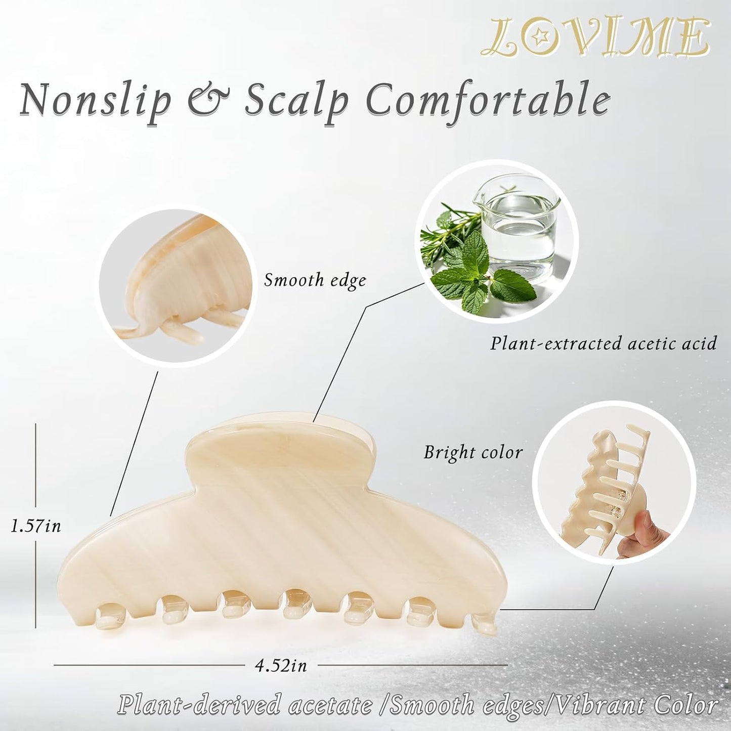 Large Claw Clip for Thin & Thick Hair - Cute Acetate French Hair Clip for Secure Updos | Cream White, 4.3 Inch