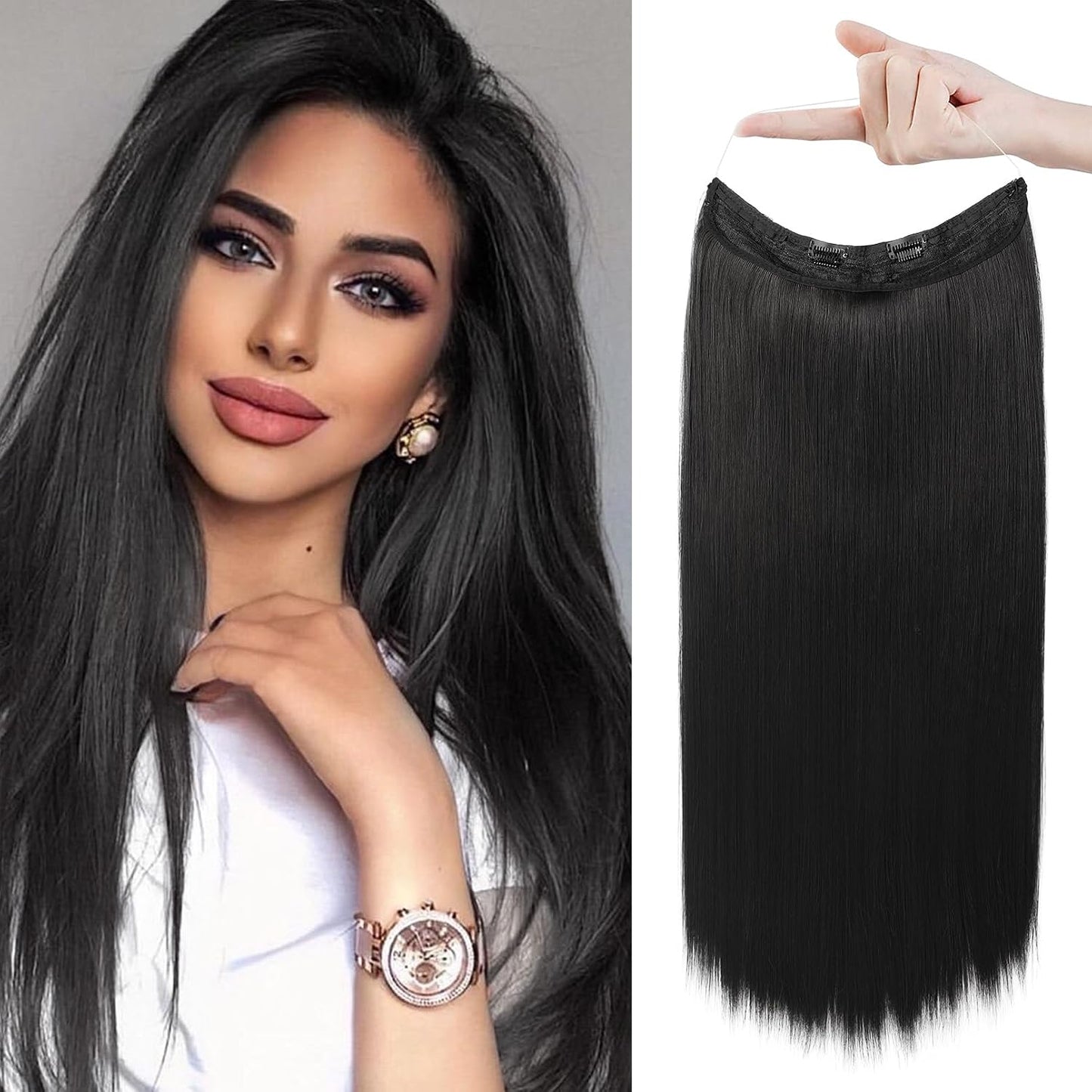 Invisible Wire Hair Extensions - Adjustable Transparent Headband | 24 Inch Dark Blonde Secret Hairpiece for Women