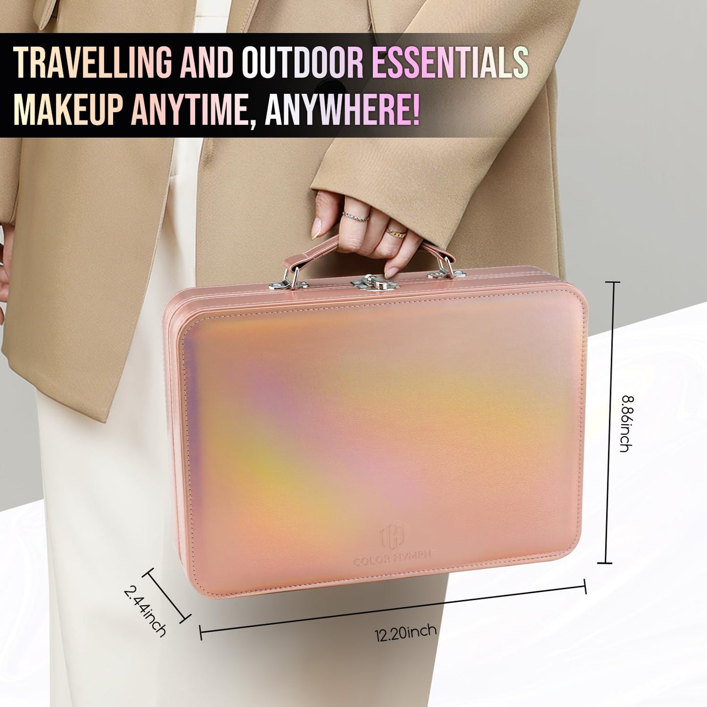 Multipurpose Makeup Kit for Teen Girls - Non-Toxic Travel Set | Eyeshadows, Blush, Bronzer, Highlighter, Lip Gloss & Brushes in Gold Case