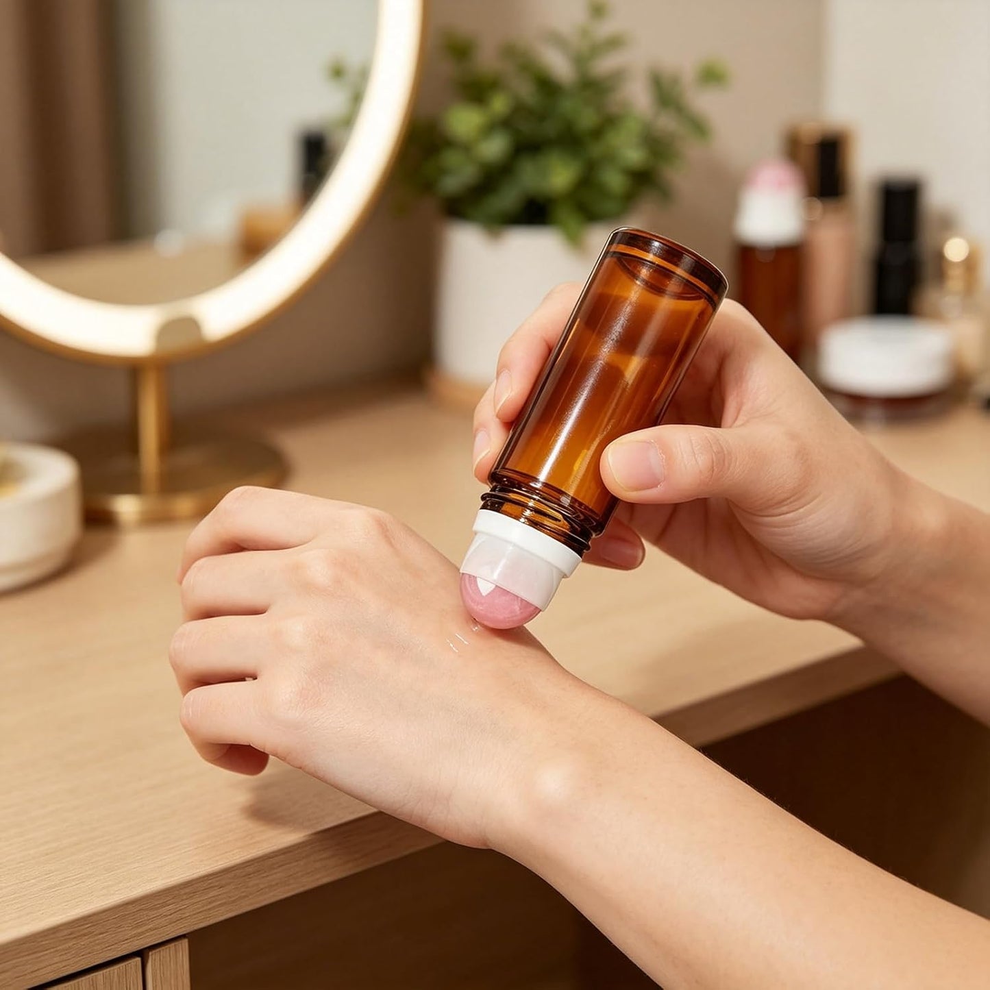 Rose Quartz Essential Oil Roller Bottles - 2 Pack Leakproof Amber Glass | 50ml & 30ml for Perfume & DIY