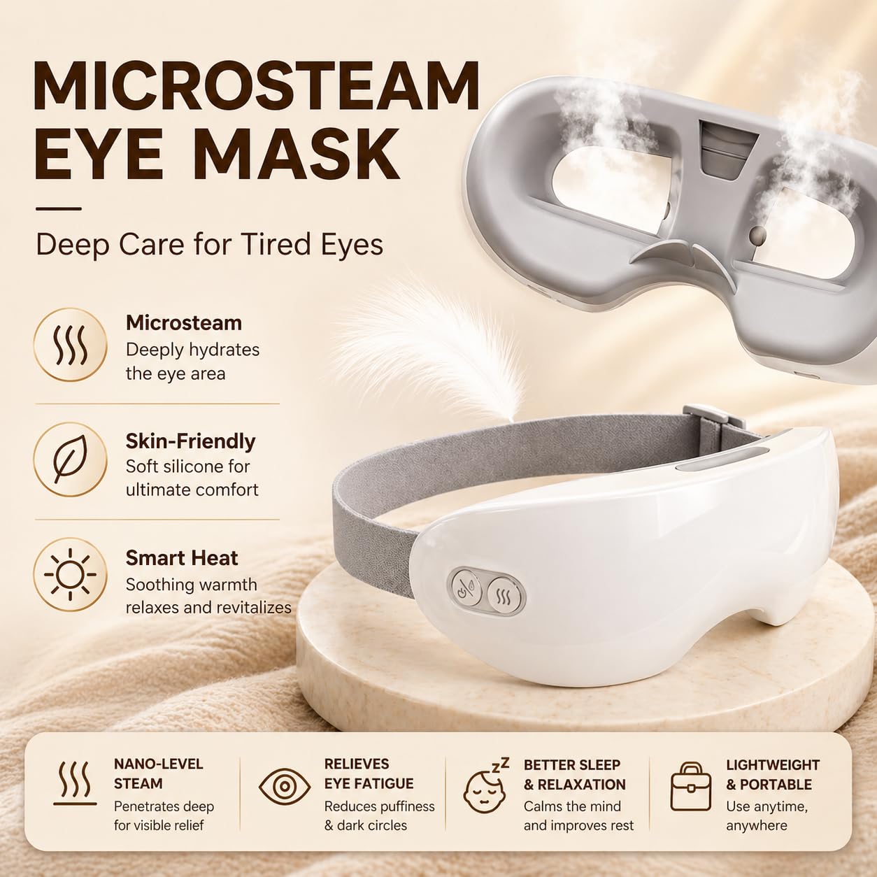 Beminda Steam Eye Therapy - Adjustable Steam Eye Mask for Dry Eyes - Smart Nano Mist Eye Steamer with Heat for Moisturizing & Relief - Cordless & Portable Eye Spa (1PCS)