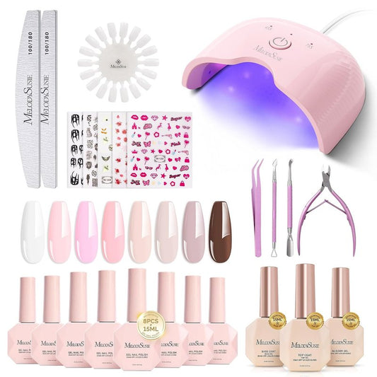 Gel Nail Polish Kit with UV Light - Popular Color Gel, Builder & Glossy Top Coat | Nail Art Tools Included, Perfect Gift for Women & Girls