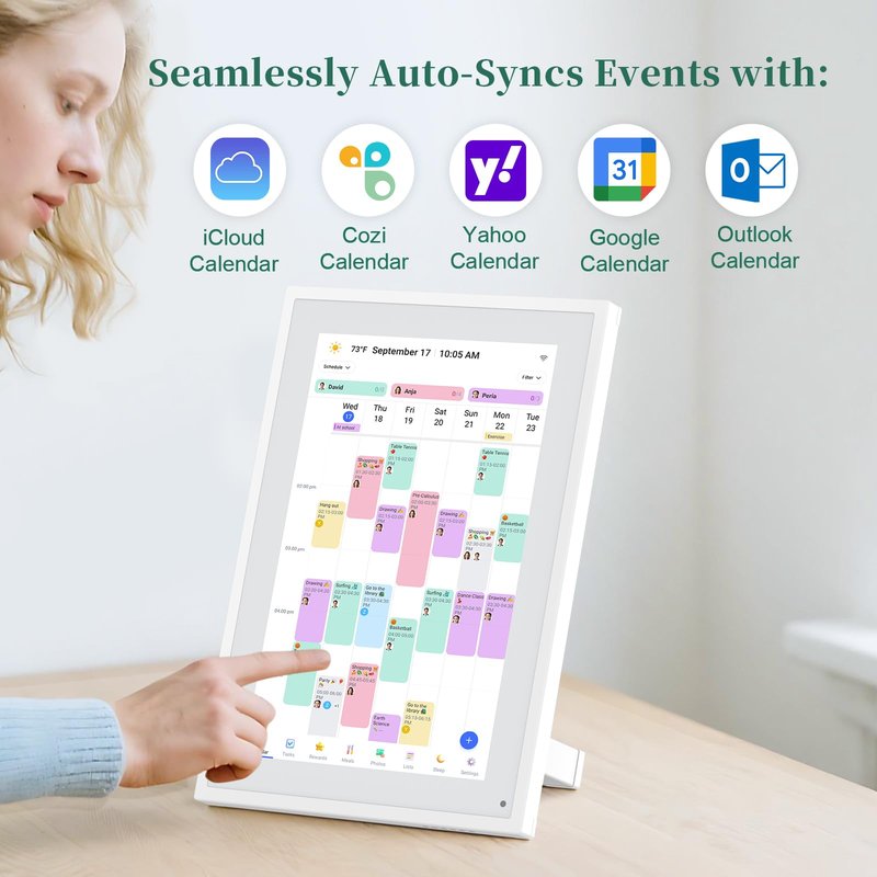 Digital Calendar,10.1 Inch Smart Electronic Calendar Family Planner,IPS HD Touch Screen Home Interactive with WiFi App Control,AI Meal Schedule, Duty Chart,Achievement Rewards-Share Photos,Videos and Sound Reminder,Gifts for Women Men Mom Dad,Desk Calenda