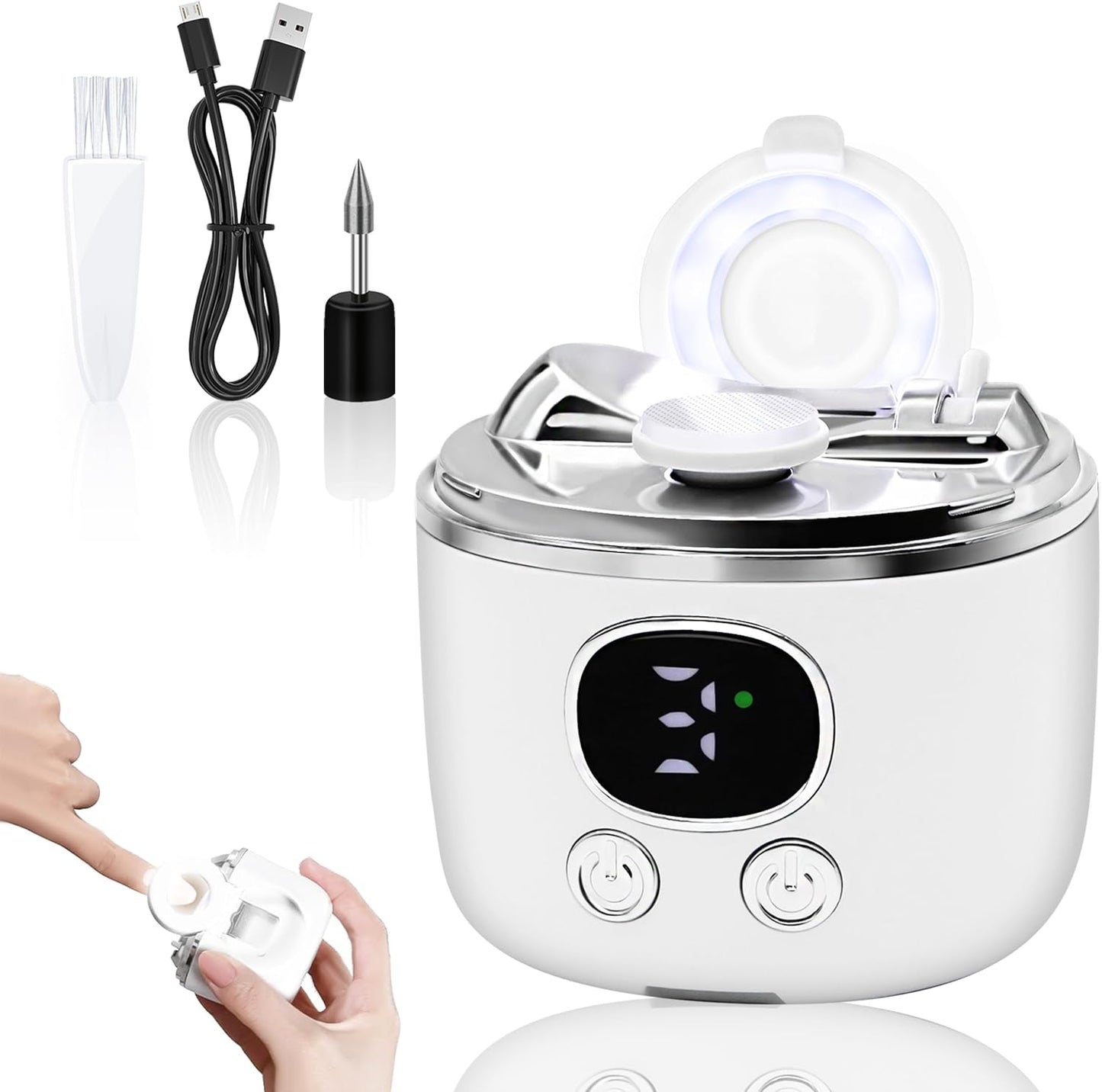 Electric Automatic Nail Clipper & Trimmer for Seniors - 6-in-1 Set with LED Light, Magnifier & USB Rechargeable Design | 3 Speeds, Dual Blades, Storage Case
