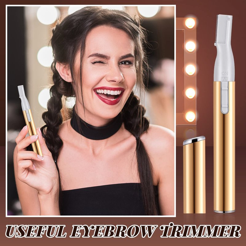 Landhoow 3 Pcs Electric Eyebrow Trimmer Women Facial Hair Remover Mini Precision Shaver with Adjustable Comb and Brush Women Gift Battery Operated for Face Neck Fuzz Lips Leg(Gold, Purple, Black)