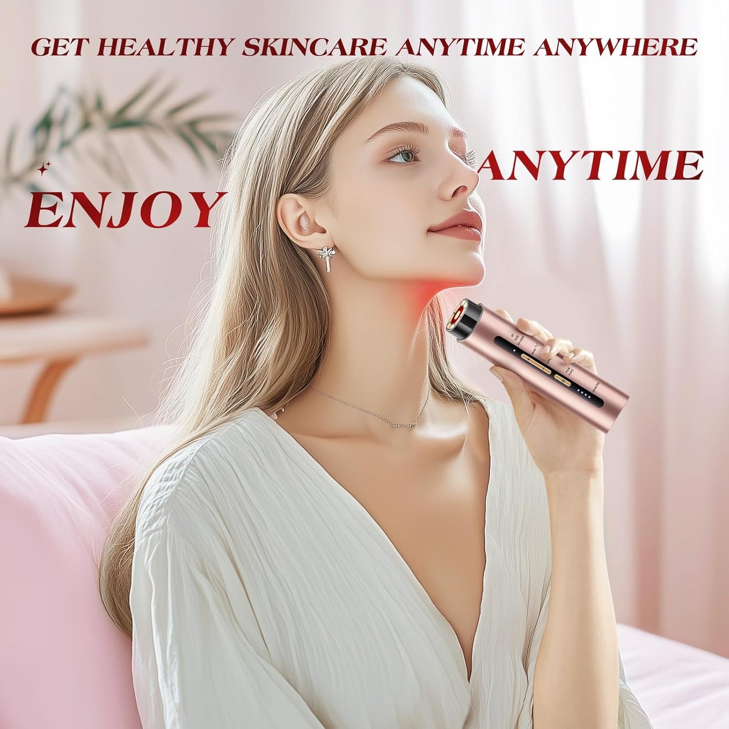 Microcurrent Facial Device - 3 Modes Red Light Therapy for Face & Neck | Gold Skin Care Massager