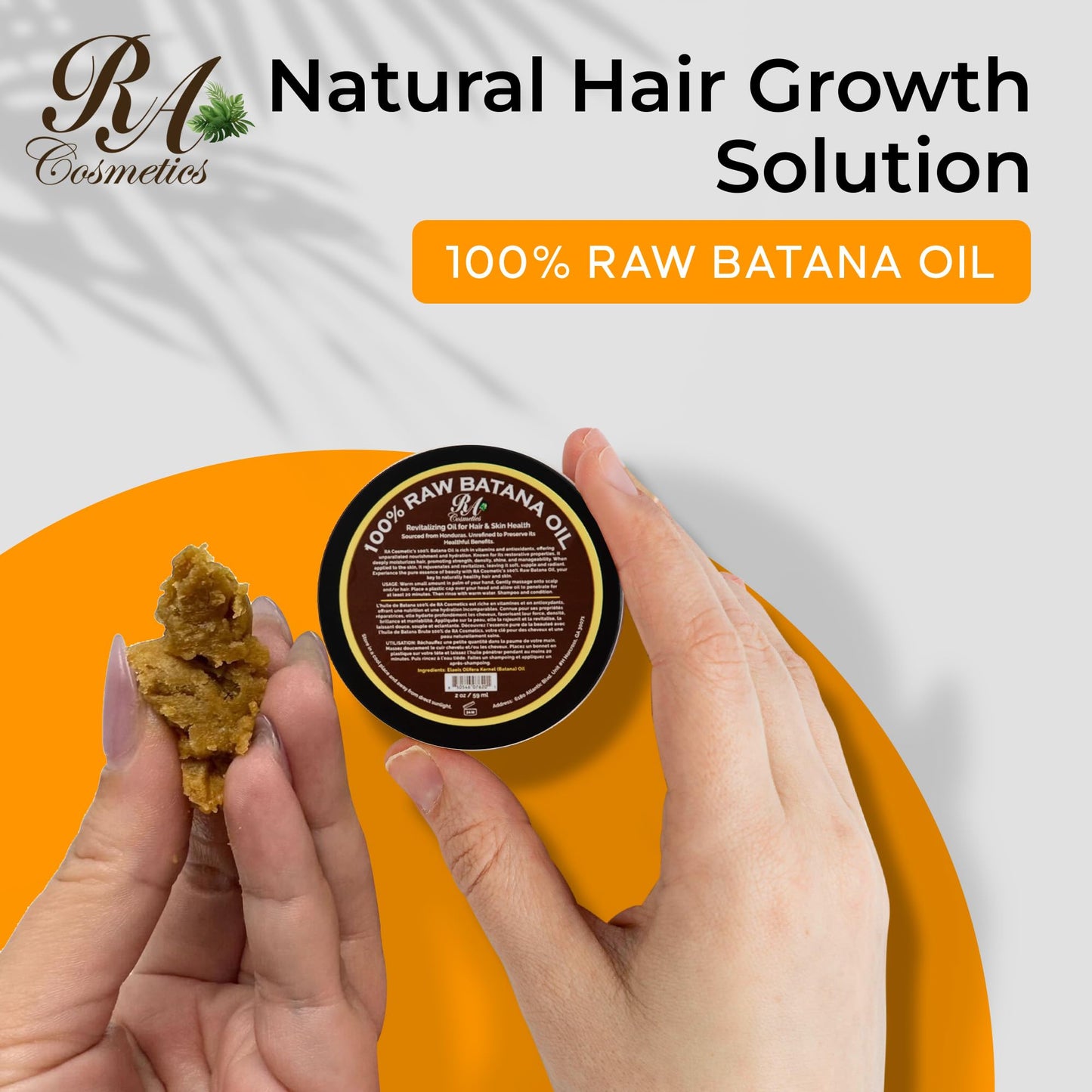 RA COSMETICS Batana Oil for Hair Growth – Dr Sebi 100% Raw Batana Oil Paste from Honduras, Unrefined Cold Pressed, Supports Thicker, Stronger and Healthy Hair, Nourishes and Moisturizes Scalp – 2 oz