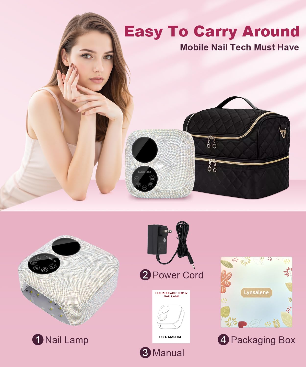 80W Cordless Wireless Nail Lamp, Professional UV Light for Gel Nails with Rechargeable Battery, Dual-Screen Display & Magnetic Base, Fast Curing Gel Polish Nail Dryer, LED Nail Light (Diamond)