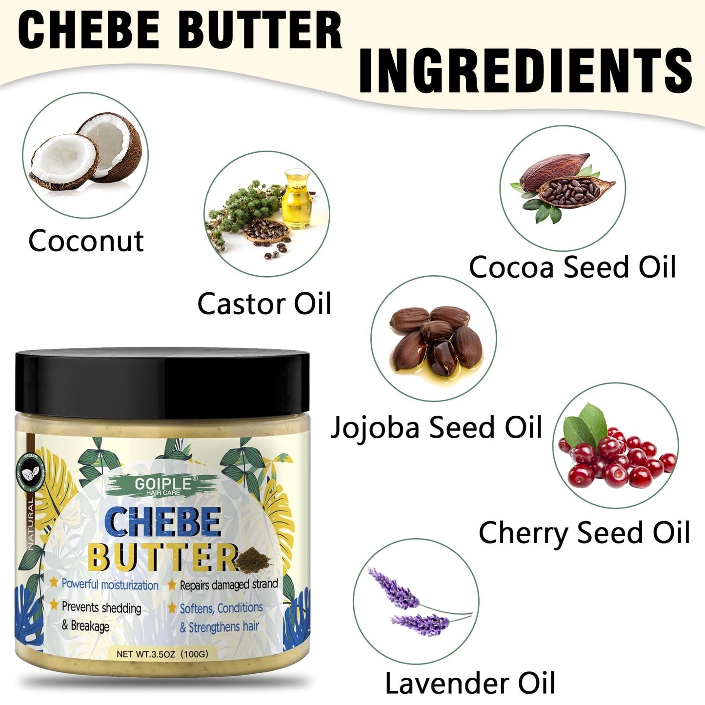 WOZUTUNT Chebe Butter For Hair Growth, Chebe Hair Butter Grease, Deep Moisturization, Thickening, Hair Growth Treatment, Unisex Adult, Yellow, 3.5 Ounce