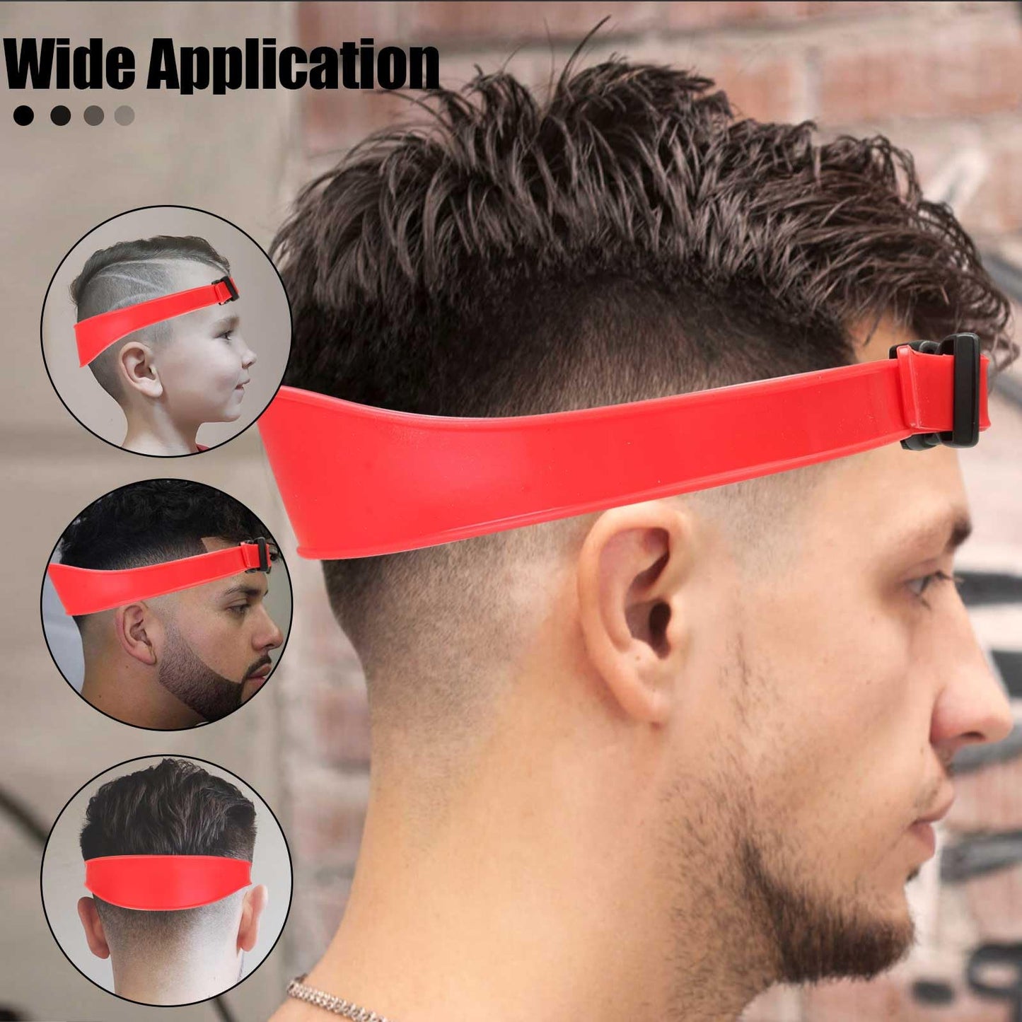 FOWSRHRG 1PC Neckline Shaving Template for DIY Self Haircutting, Adjustable Hair Trimming Guide, Silicone Curved Haircut Band for Cleaning Straight Neck Hairline (Red)