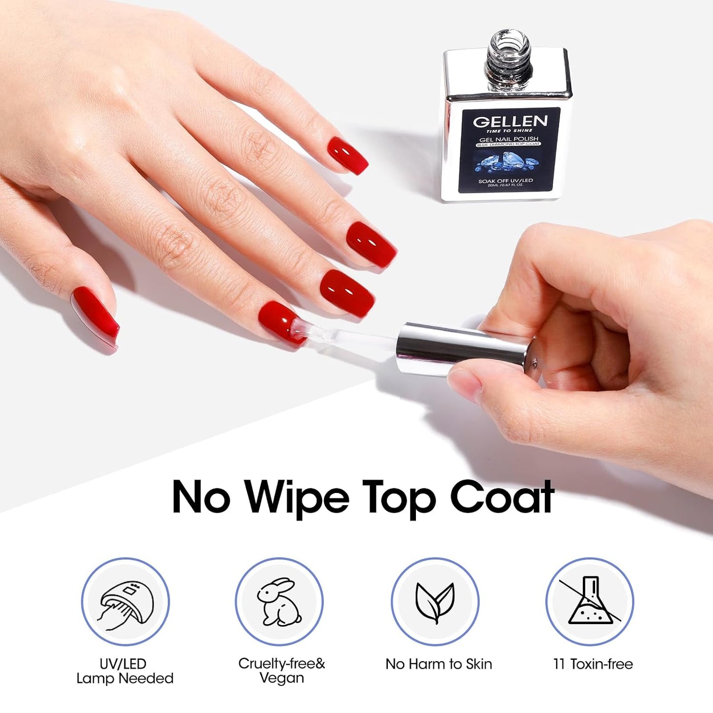 GELLEN Gel Top Coat - High Gloss Clear Nail Polish for Long-Lasting Shine | 20ml Soak Off UV Gel