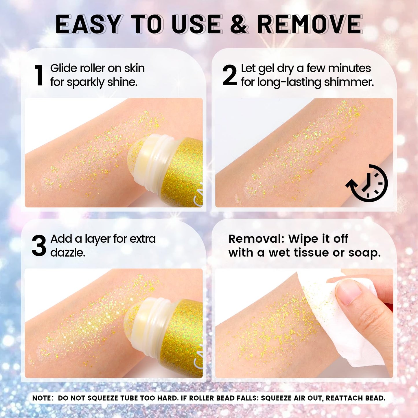 CAHOTO Aurora Rolling Glitter, Shimmer Gel for Face Body & Hair