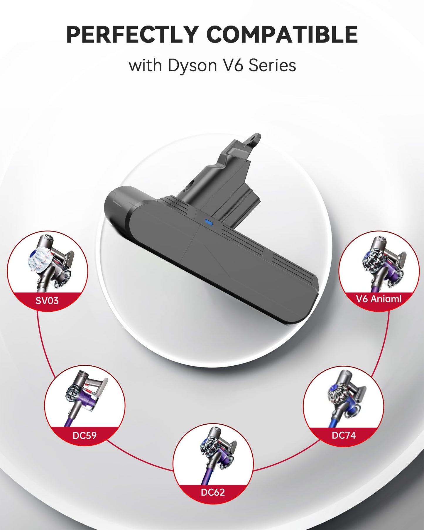 8000mAh Rechargeable Replacement Battery for Dyson V6 Series Vacuum Cleaners, Providing 26 Minutes of Runtime in Standard Mode, Installs in Just 3 Minutes, Includes 2 Pre Filter and 1 Post Filter