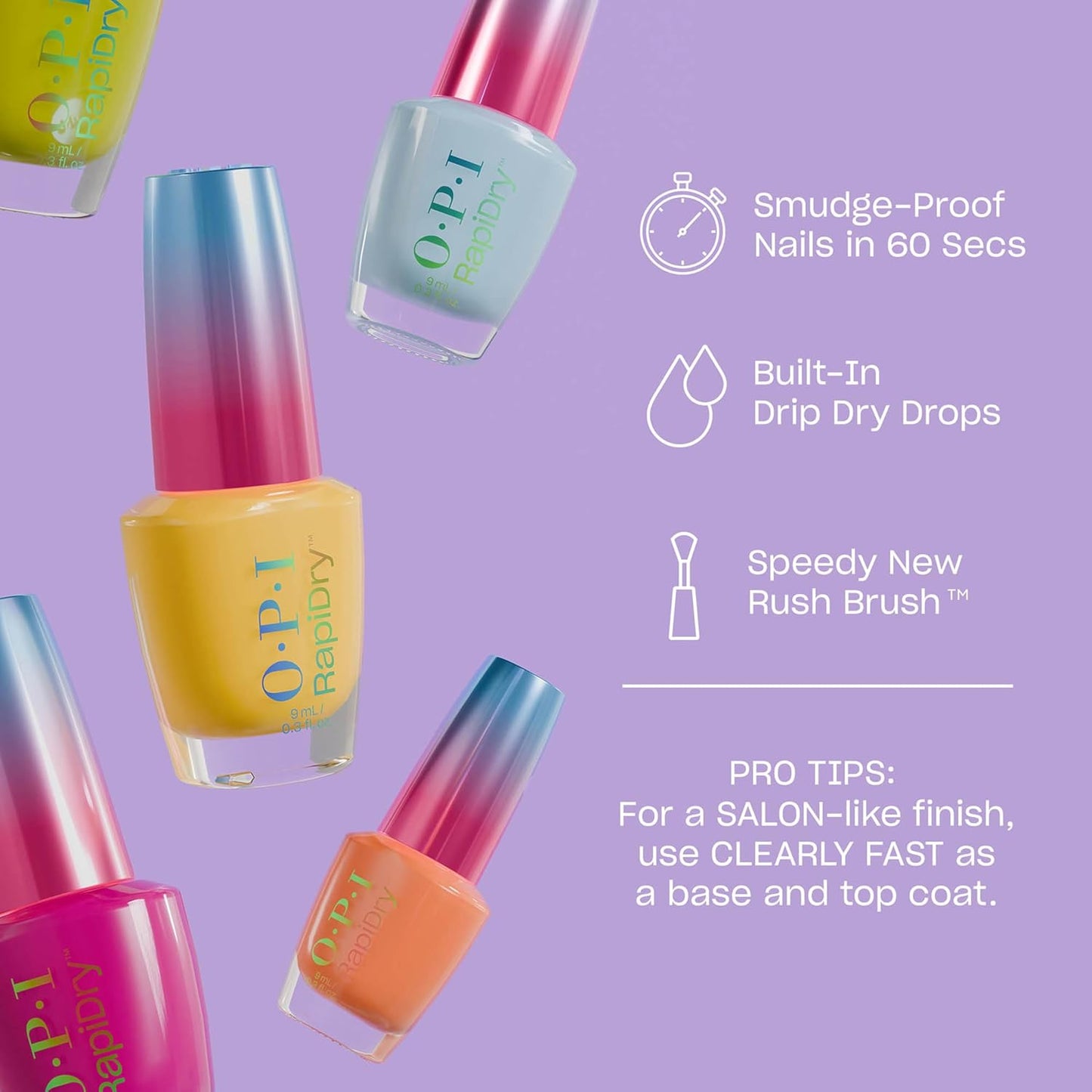 OPI RapiDry Quick Dry Nail Polish - Smudge Proof, Fast Drying in 60 Seconds | Crème & Shimmer Finishes | Supergirl Limited Edition