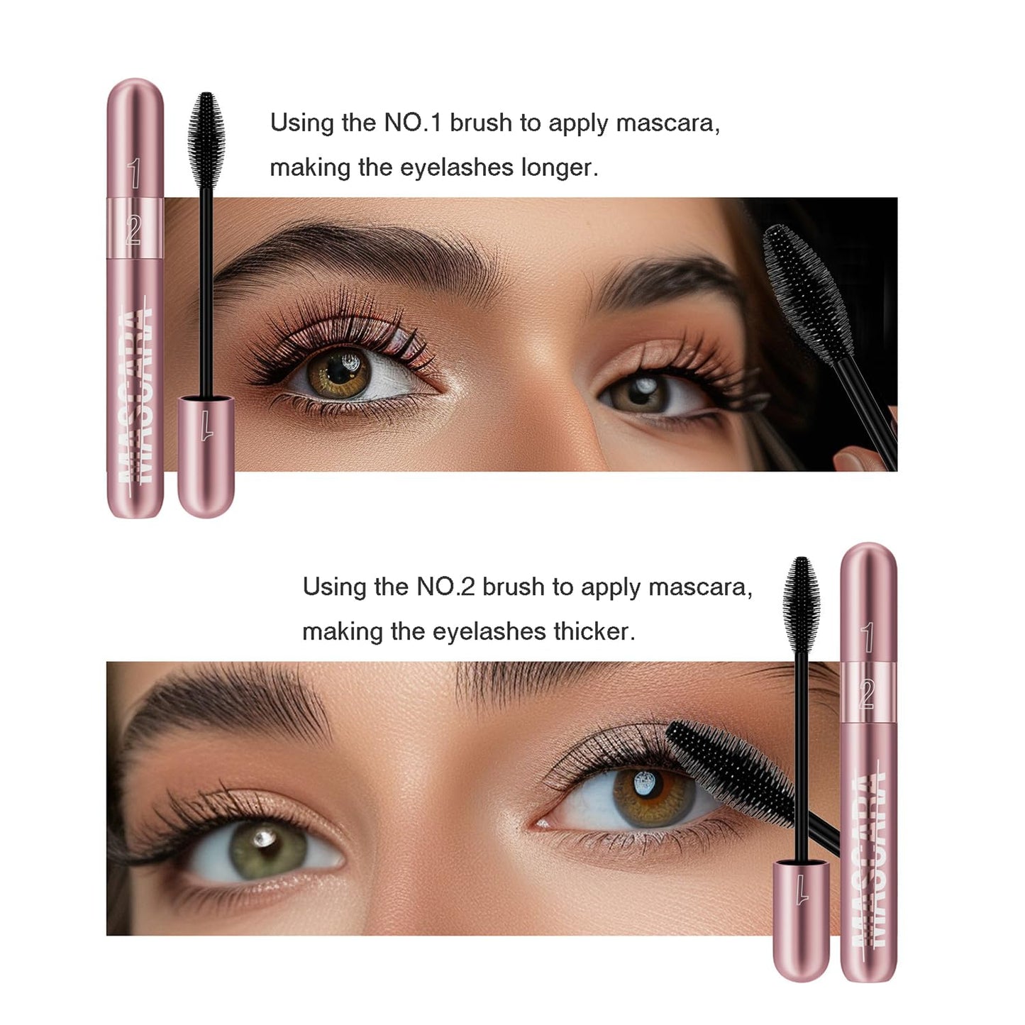 Lengthening & Volumizing Tubing Mascara - 2Pcs Smudge-Proof, Clump-Free Black for Natural Thickness