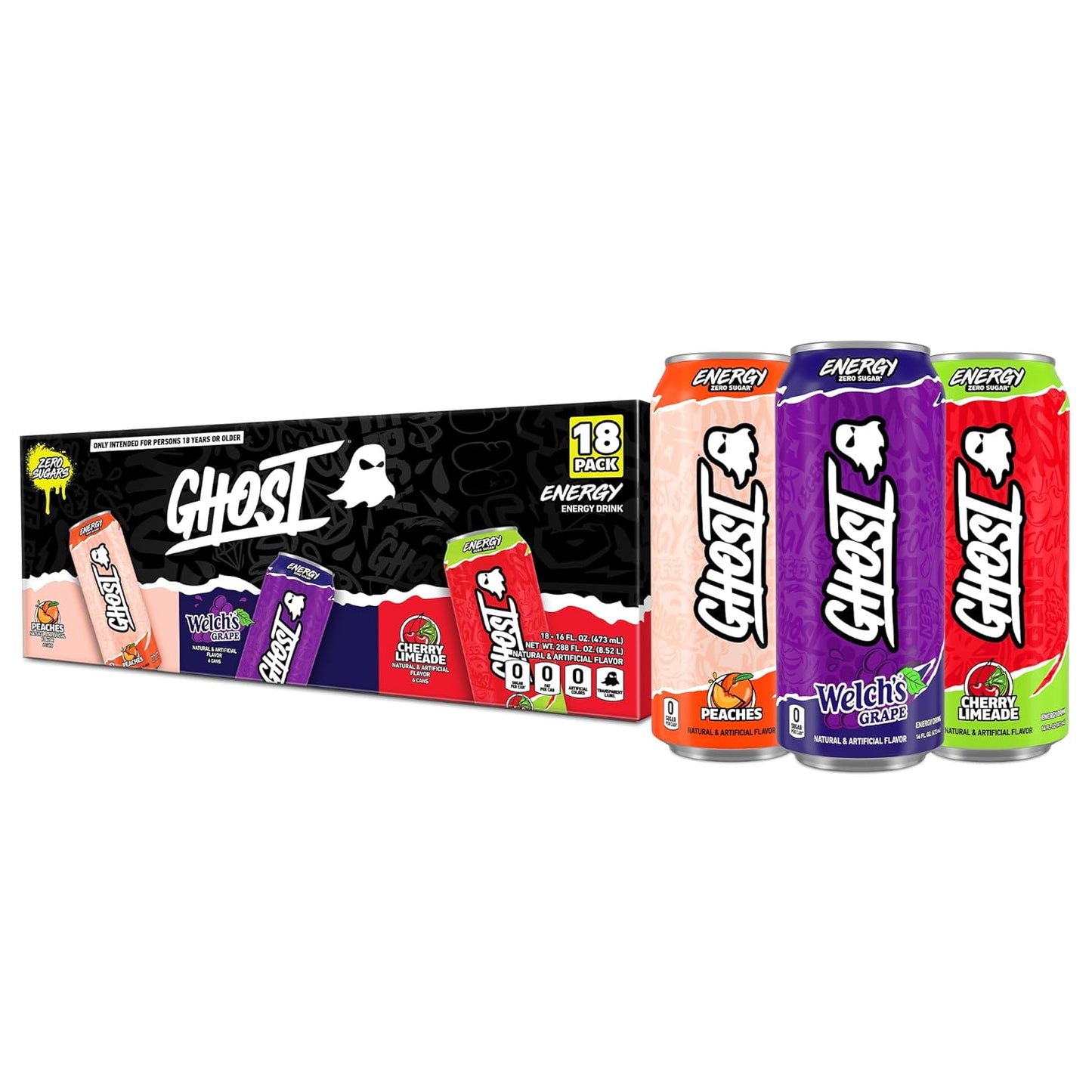 GHOST Energy Drink - 12-Pack Welch's Grape 16oz Cans | Natural Caffeine, Vegan & Gluten-Free Energy Boost