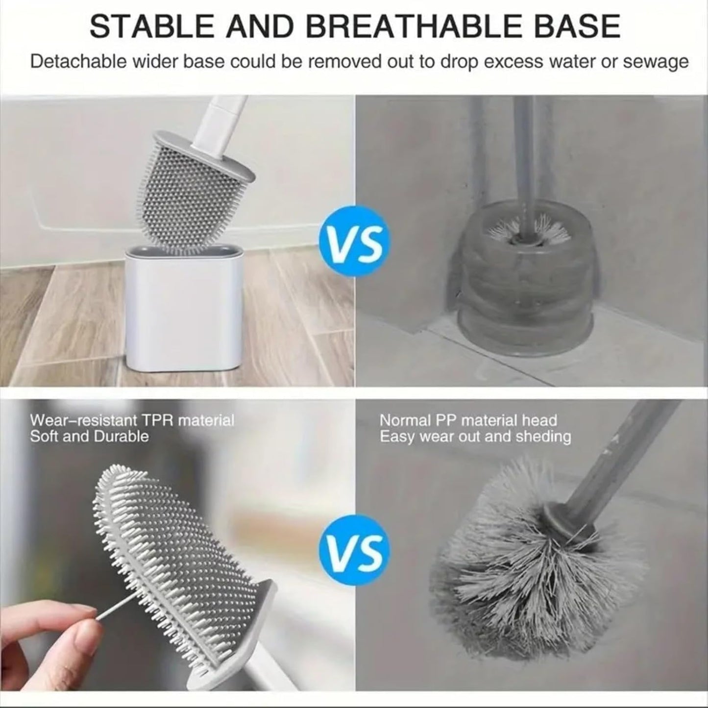 Silicone Toilet Brush with Holder, Compact Non-Scratch Bathroom Cleaning Brush for Small Spaces, Wall-Mounted Design, Organization, Ventilation Slots Base（Black/White） (White)
