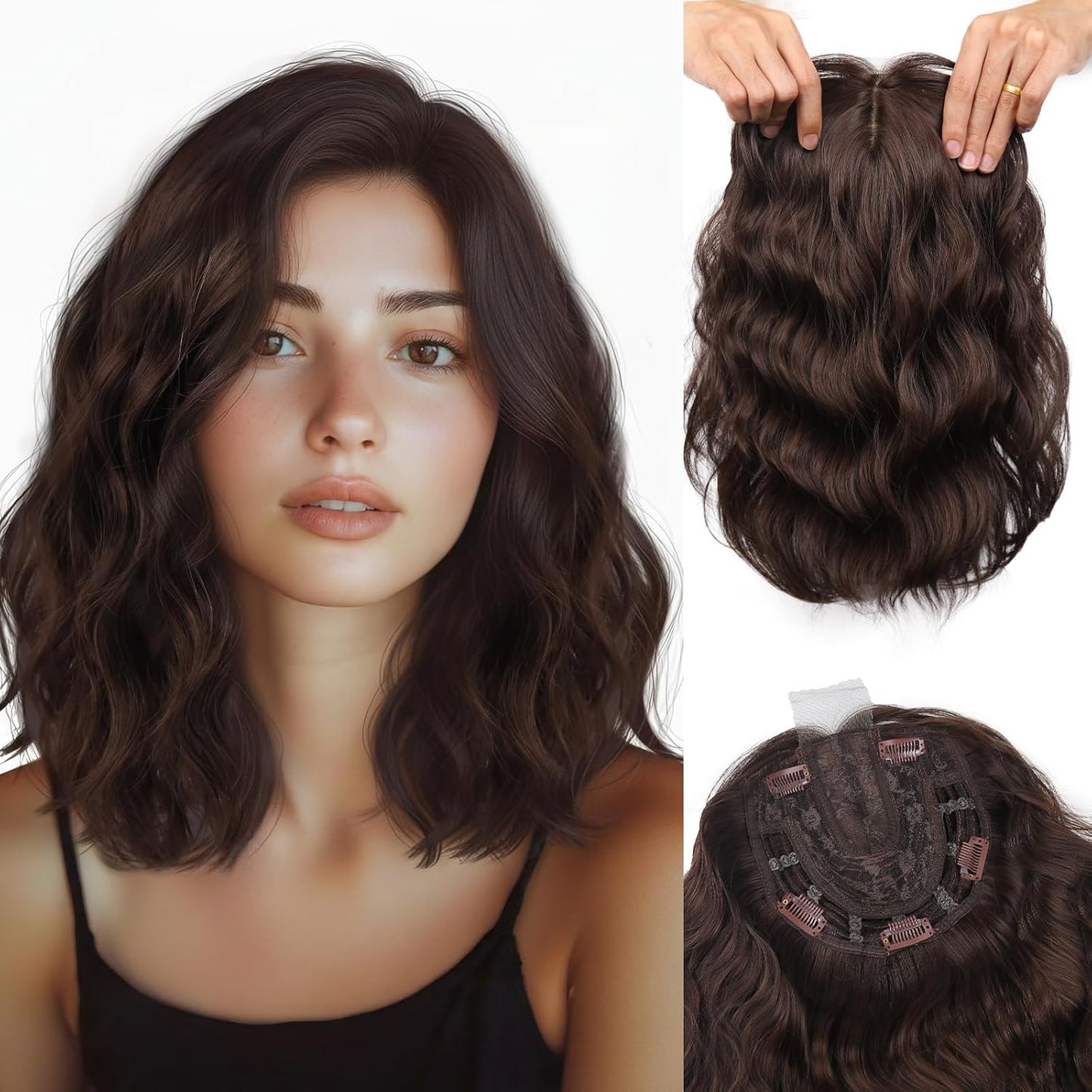 Hair Topper for Women - 11 Inch Short Wavy Synthetic Hairpiece | Heat Resistant, 6.5"x6.5" Base for Thinning Hair