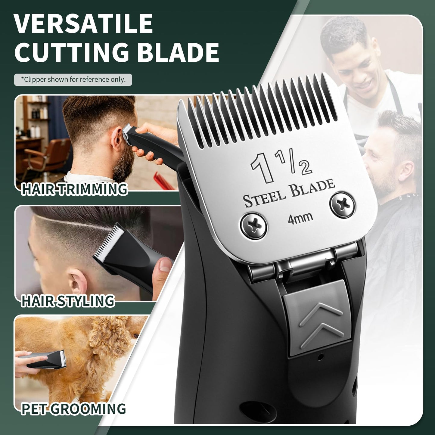 1-1/2 Clipper Blade 4mm Compatible with Oster Classic 76, Silver, 1 Pack